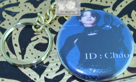 BTS BUTTON GOLD KEYCHAIN KEYRING PARK JIMIN ID CHAOS BOOK COVER KEY CHAIN RING