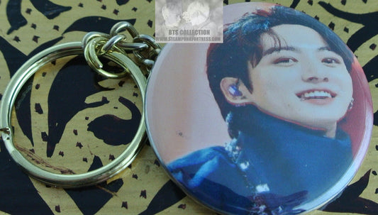 BTS BUTTON GOLD KEYCHAIN JEON JUNGKOOK INKIGAYO SMILE KEYRING KEY CHAIN RING