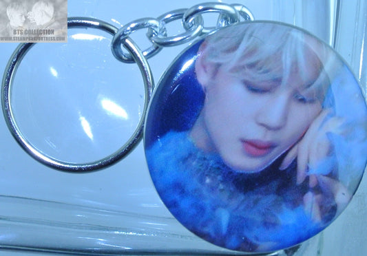 BTS BUTTON KEYCHAIN KEYRING PARK JIMIN BLUE FEATHERS BLOND HAIR KEY CHAIN RING