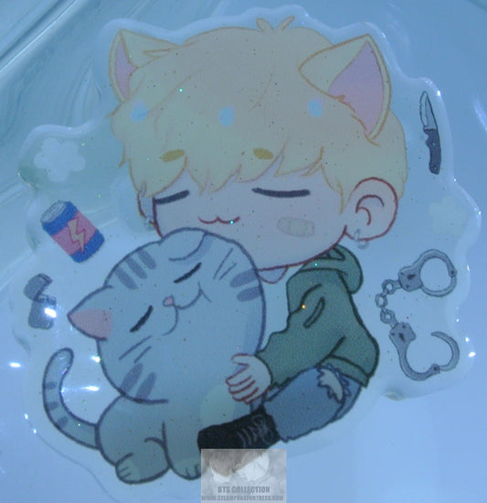 BTS ACRYLIC PIN PARK JIMIN CLEAR PLAYING WITH CAT WITH CAT EARS BADGE BUTTON