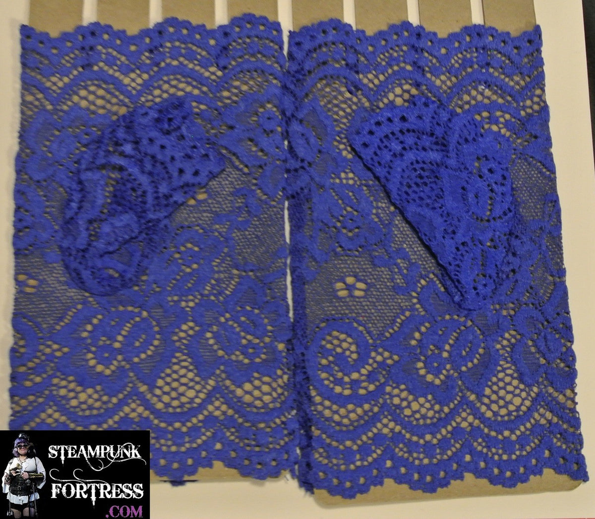 BLUE MEDIUM WRIST LENGTH LACE FINGERLESS GLOVES 80S COSPLAY COSTUME HALLOWEEN- MASS PRODUCED