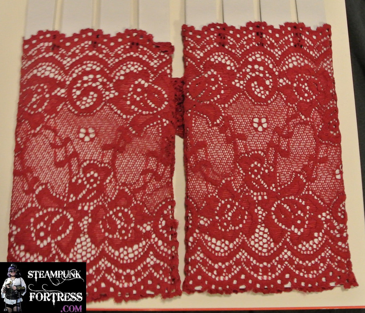 RED WRIST LENGTH LACE FINGERLESS GLOVES 80S COSPLAY COSTUME HALLOWEEN- MASS PRODUCED