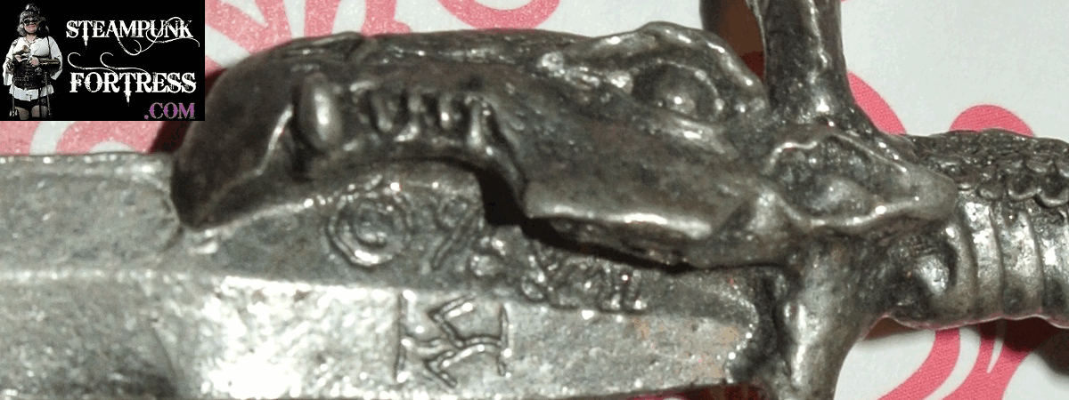 SWORD SMALL DAGGER STEAMPUNK GUNMETAL SILVER DRAGON SKULL SIGNED LETTER OPENER?