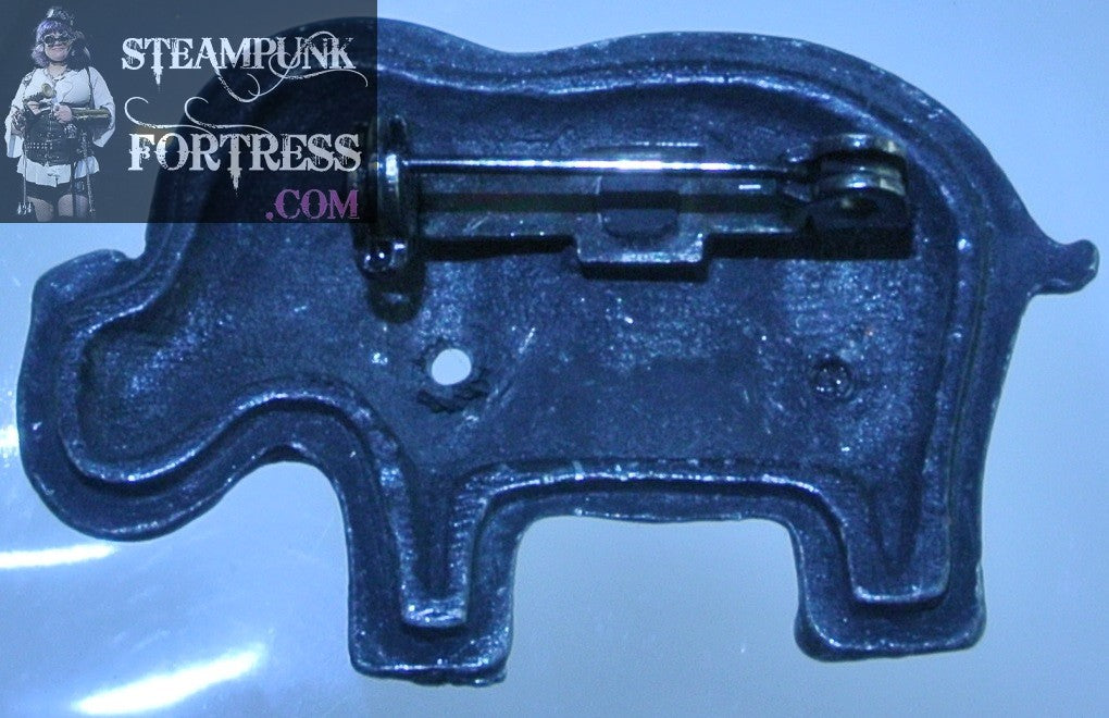 GUNMETAL ELEPHANT PIN BROOCH PORCELAIN CLOCK DIAL FACE GEAR SWAROVSKI CRYSTAL STARR WILDE STEAMPUNK FORTRESS HALLOWEEN