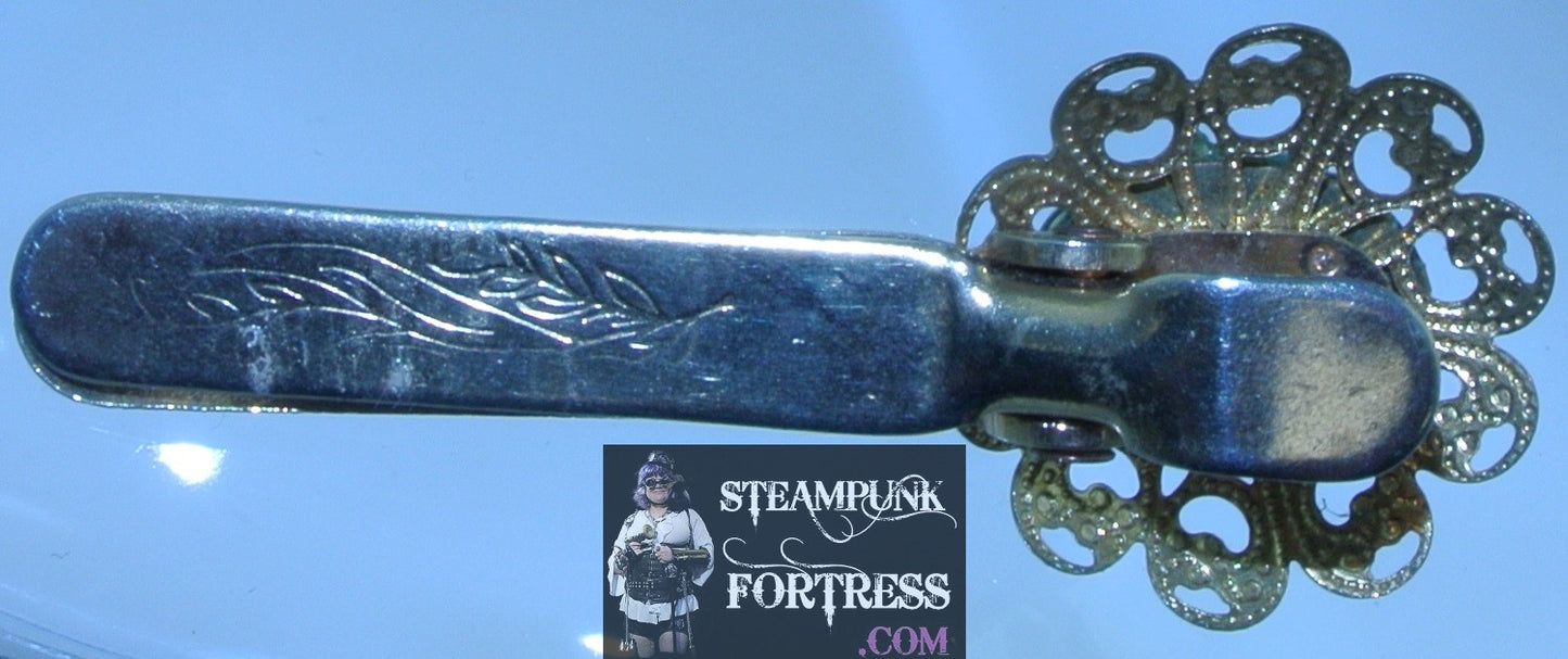 TIE TACK GOLD GREEN GOLDSTONE GEMSTONE GEM STONE STICK VINTAGE