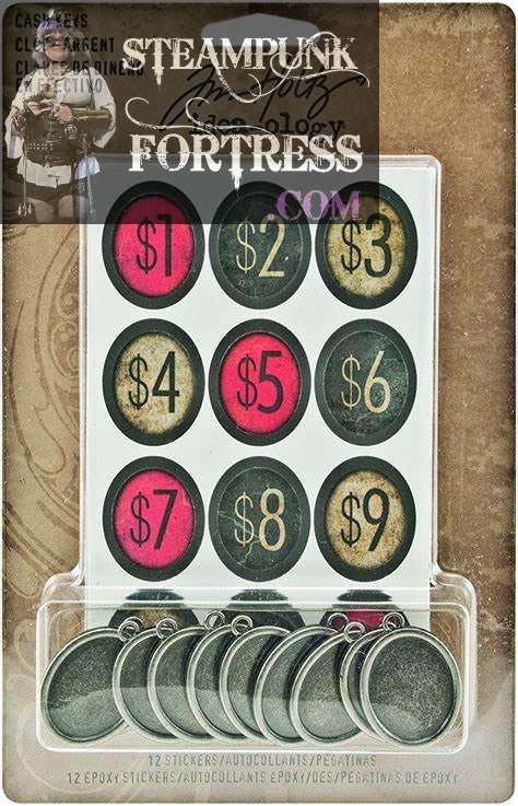 TIM HOLTZ IDEA-OLOGY 10 CASH KEYS OVAL SILVER CHARMS STEAMPUNK CRAFTS NEW DISCONTINUED