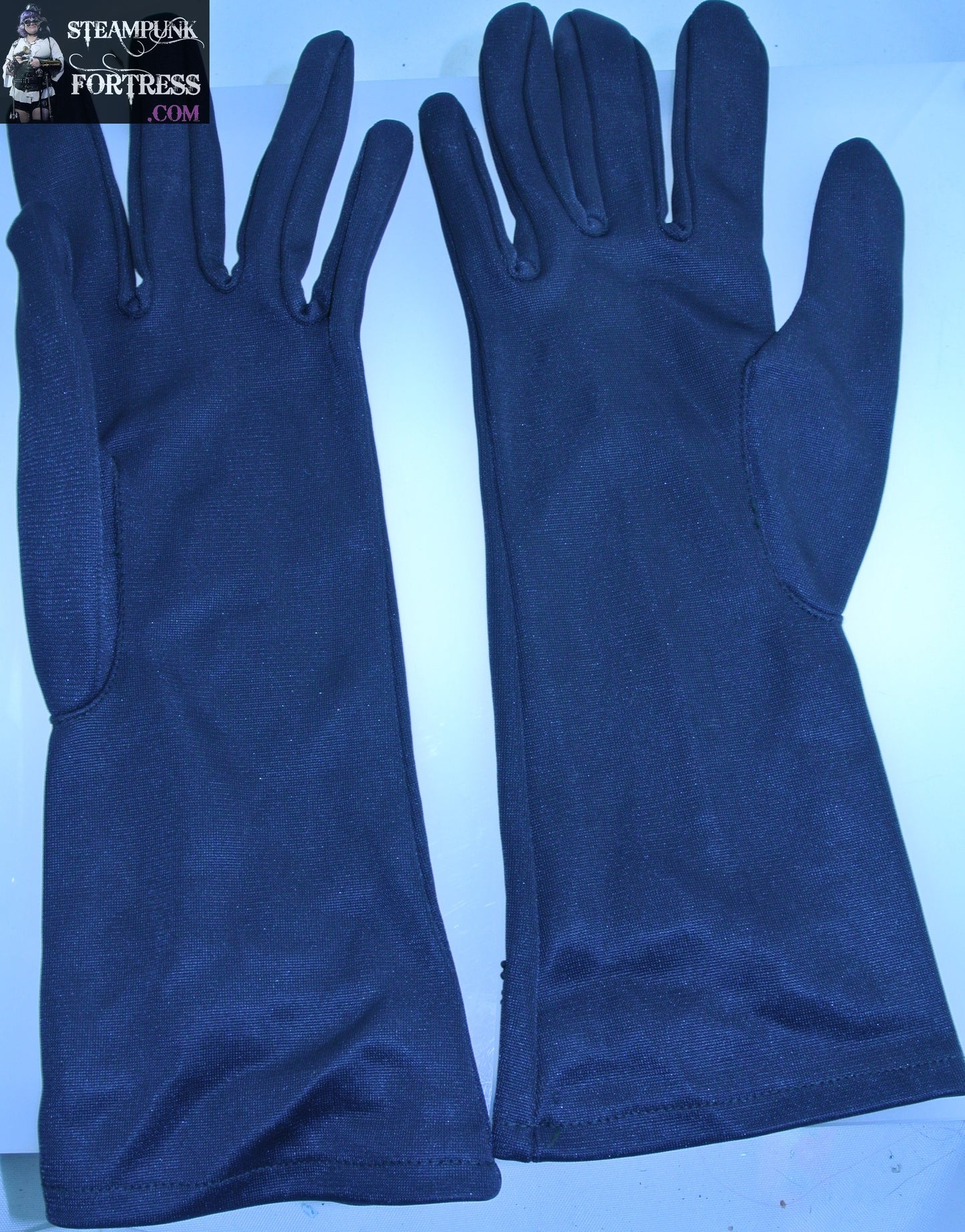 VINTAGE BLACK SATIN MID LENGTH BEADED GLOVES EVENING WEAR - MASS PRODUCED