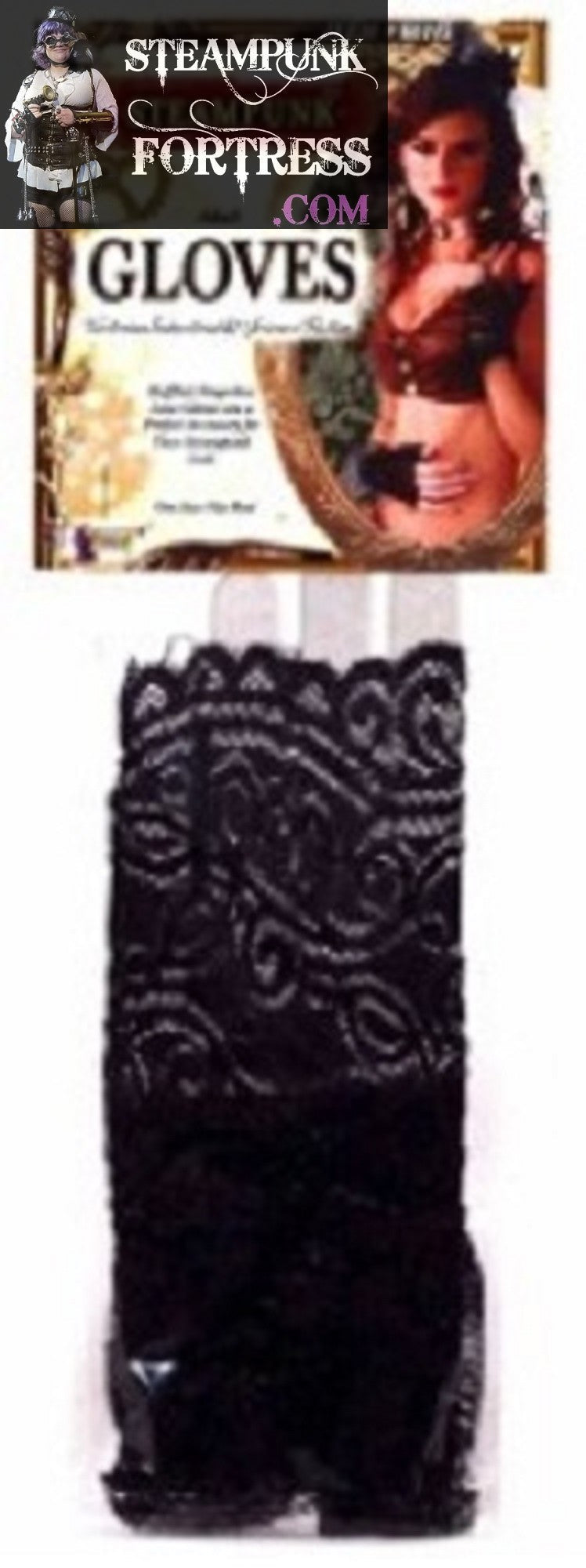 BLACK WRIST LENGTH LACE FINGERLESS GLOVES 80S COSPLAY COSTUME HALLOWEEN- MASS PRODUCED DUPLICATE