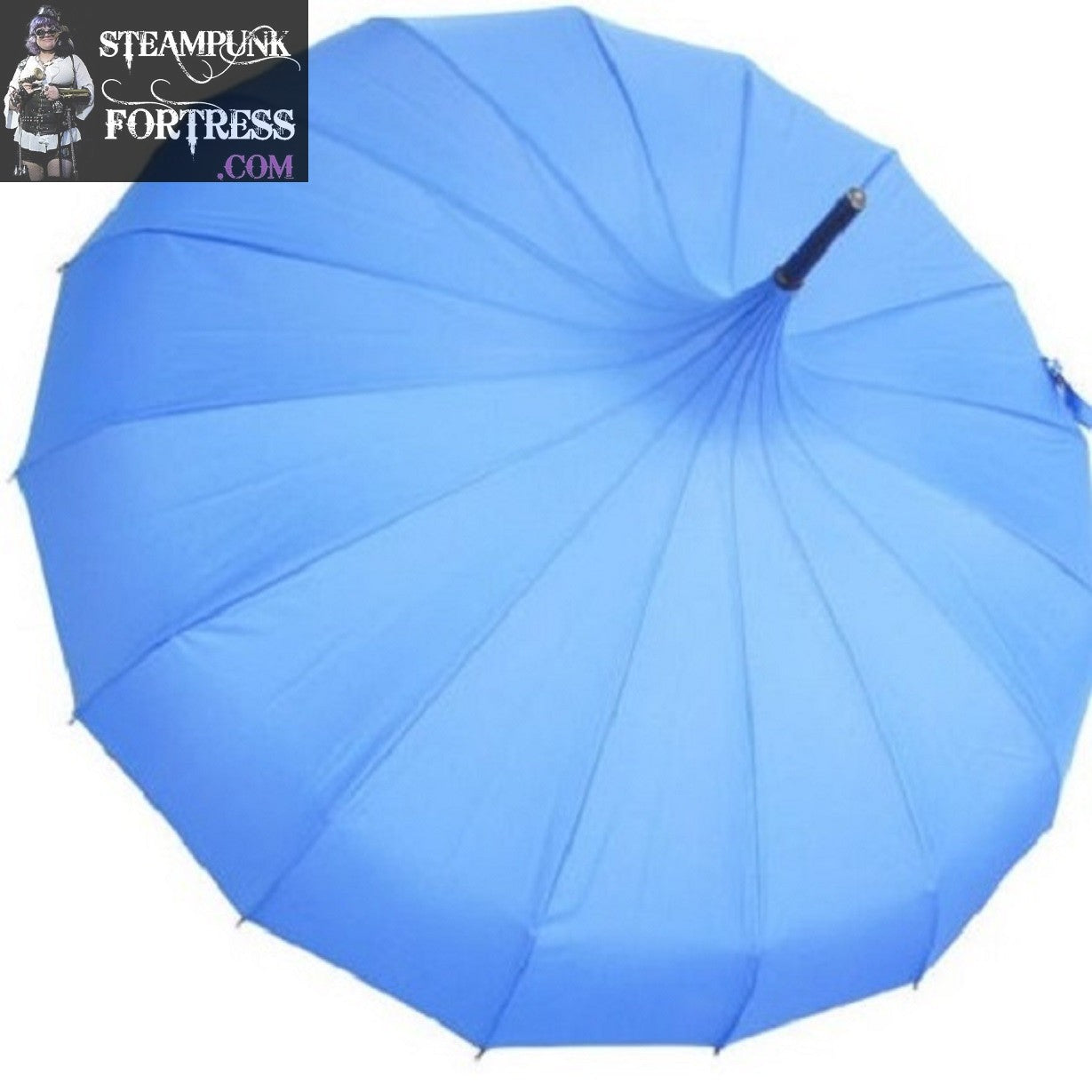 BLUE SOLID MEDIUM STEAMPUNK UMBRELLA PARASOL PAGODA VICTORIAN EDWARDIAN GOTHIC WEDDING COSPLAY COSTUME- MASS PRODUCED