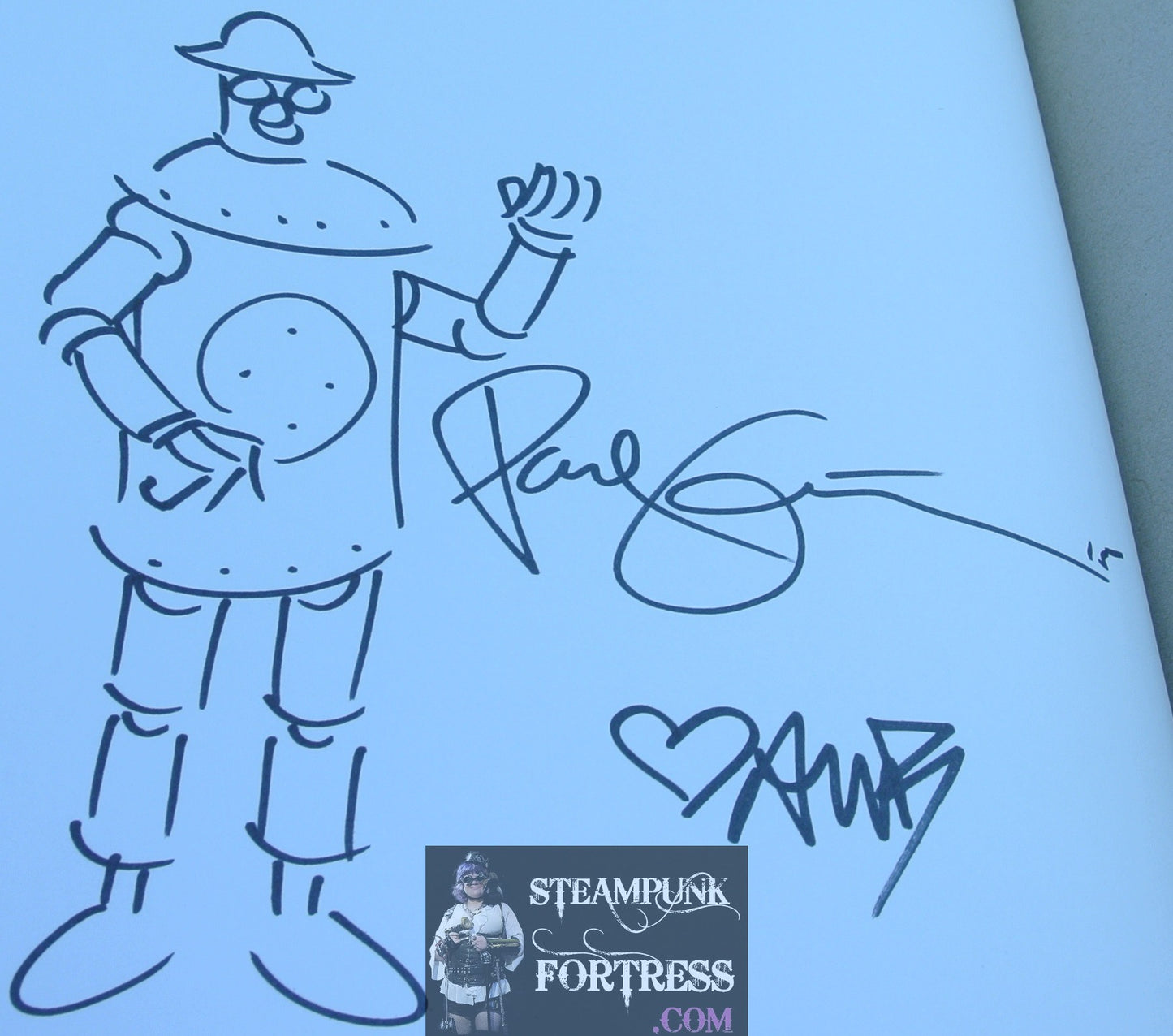 BOILERPLATE HISTORY'S MECHANICAL MARVEL PAUL GUINAN ANINA BENNETT SIGNED AUTOGRAPHED DRAWING AS WELL HARDCOVER SDCC