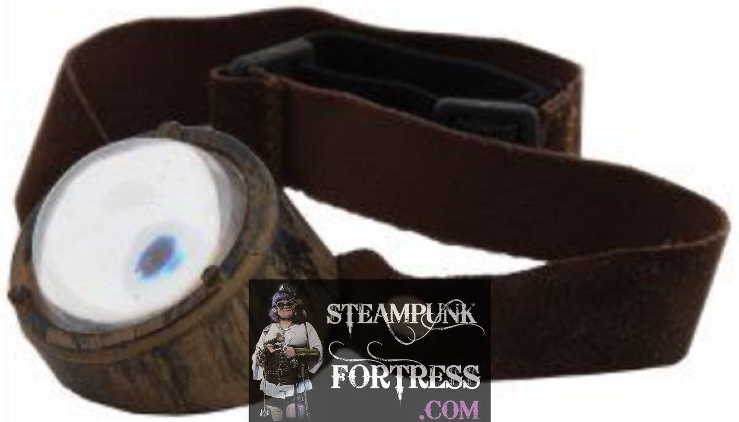 MONOCLE BRASS FISH EYE FISHEYE BROWN STRAP GOGGLES STEAMPUNK FORTRESS- MASS PRODUCED DUPLICATE