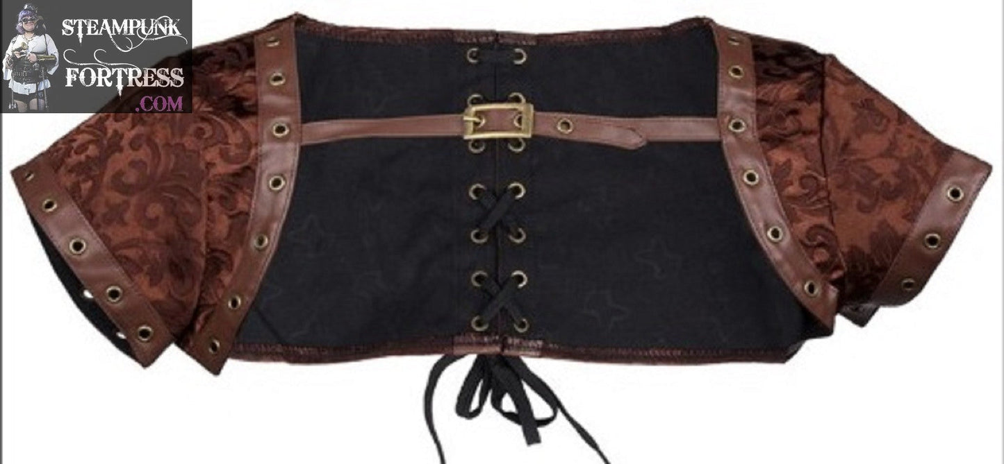 BROWN BOLERO SHORT JACKET SHRUG 2XL EXTRA LARGE XXL ADJUSTABLE LACE UP BACK BRASS EYELETS STEAMPUNK COSPLAY COSTUME- MASS PRODUCED