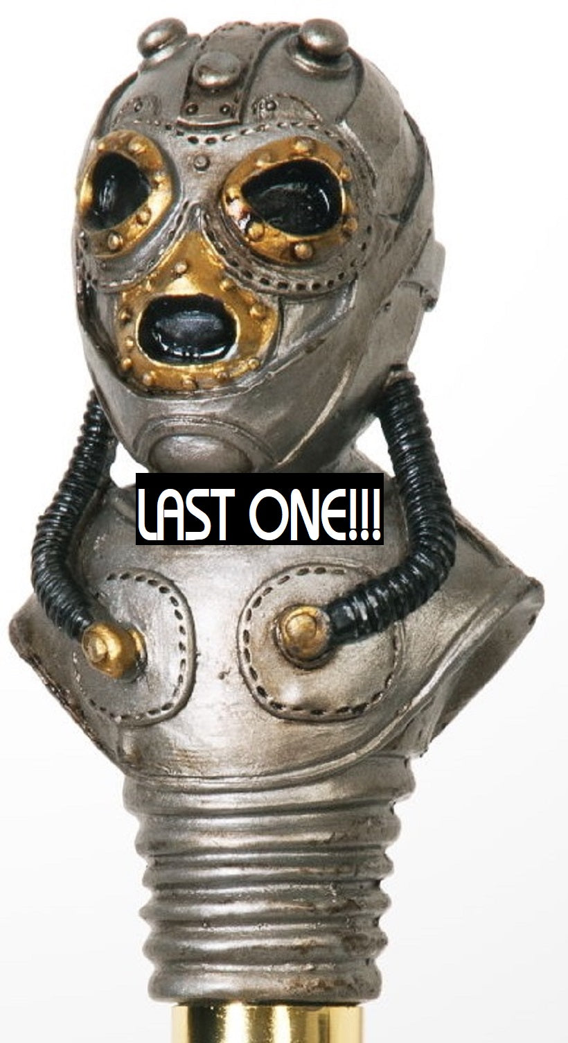 BLACK SILVER DIVING HELMET STEAMPUNK METAL CANE ***LAST ONE*** **DISCONTINUED** MASS PRODUCED