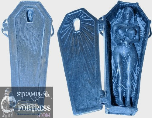 GIRL IN COFFIN BELT BUCKLE SILVER PEWTER OPENS EMO GOTH ROSES- MASS PRODUCED