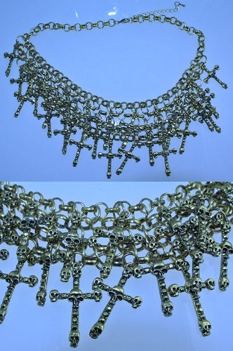 GOLD CROSSES SKULLS BIB NECKLACE HALLOWEEN COSPLAY COSTUME STARR WILDE STEAMPUNK FORTRESS