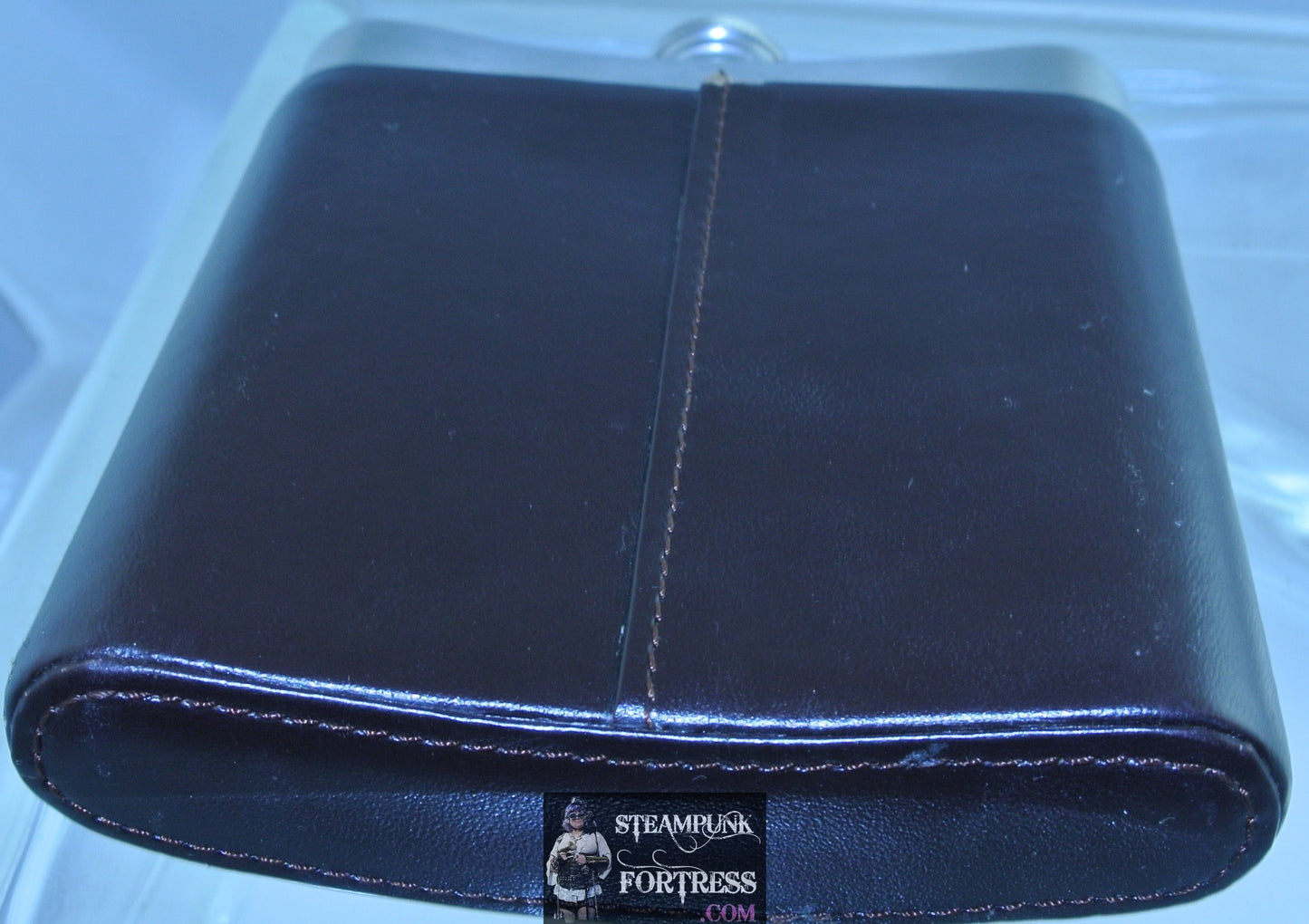 FLASK BRAND NEW SILVER 8OZ BROWN FAUX LEATHER COVER STARR WILDE STEAMPUNK FORTRESS COSPLAY COSTUME