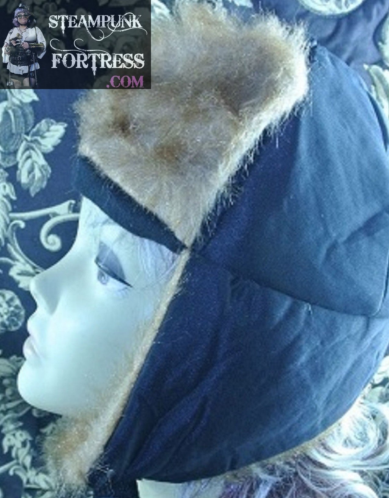 BLACK FUR FURRY TAN AVIATOR CAP HAT HELMET ADJUSTABLE STRAP COSPLAY COSTUME HALLOWEEN- NEW- MASS PRODUCED