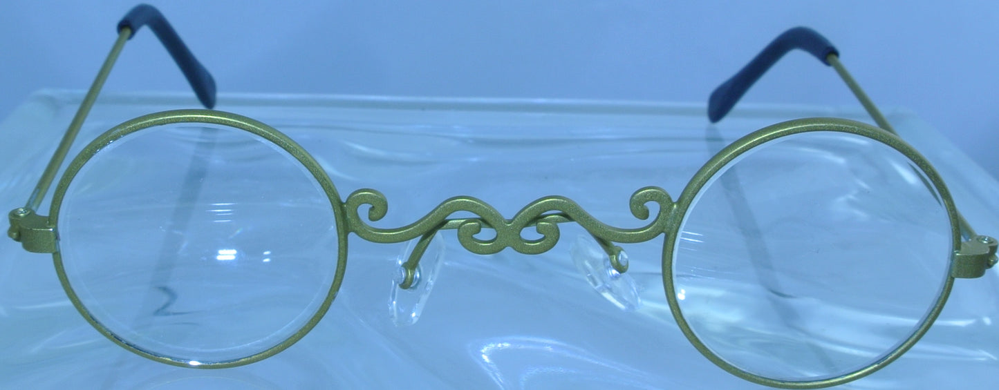 GOLD CLEAR LENS ROUND SMALL GLASSES STEAMPUNK GOGGLES COSPLAY COSTUME- MASS PRODUCED
