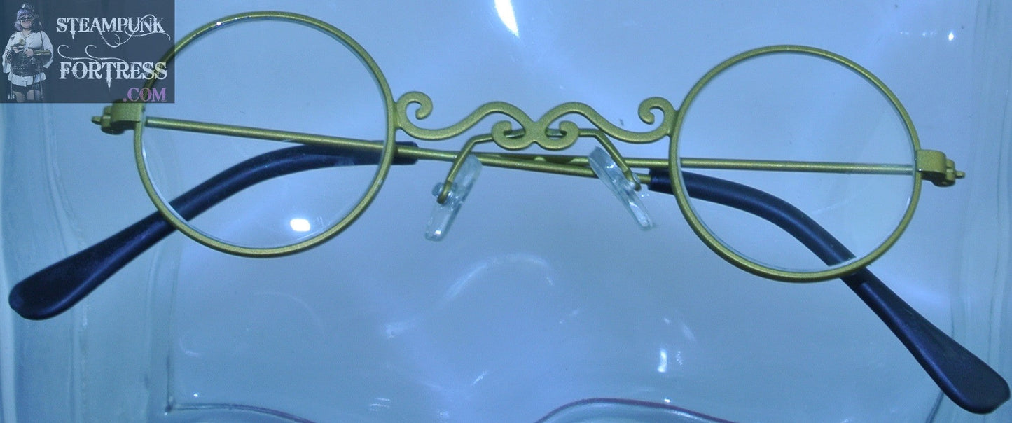 GOLD TRIM CLEAR ROUND GLASSES BEATLES 60S HIPPIE STEAMPUNK COSPLAY COSTUME- MASS PRODUCED DUPLICATE