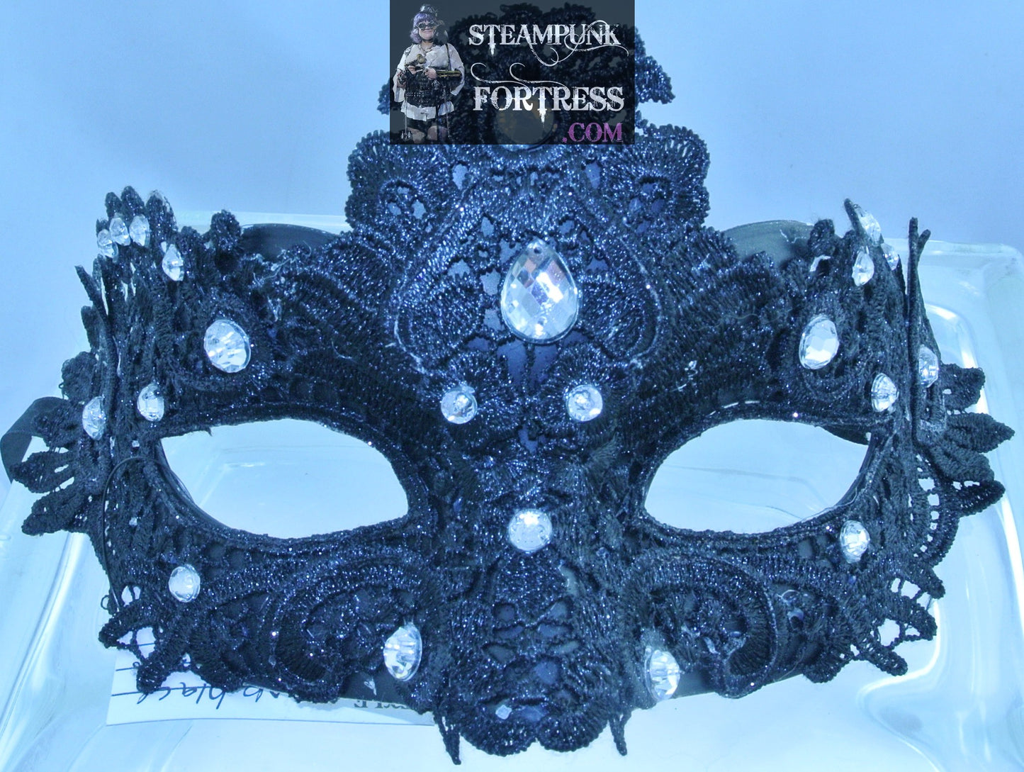 BEAUTIFUL BLACK LACE OVERLAY RHINESTONES SPARKLY MASQUERADE MARDI GRAS VENETIAN CARNIVALE STEAMPUNK EYE MASK COSPLAY COSTUME HALLOWEEN- MASS PRODUCED