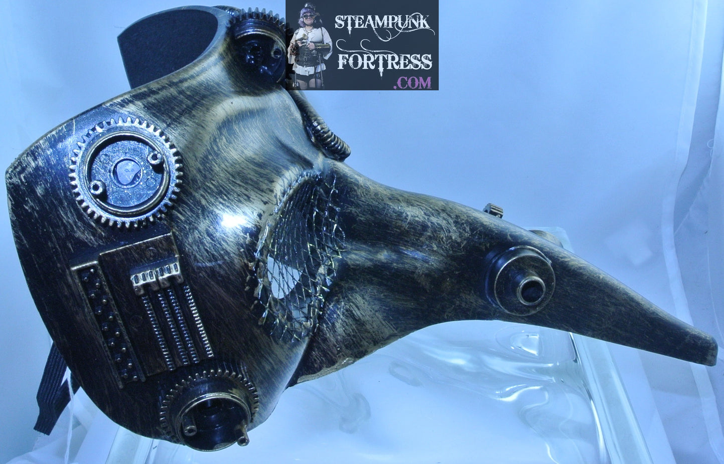 BEAUTIFUL VENETIAN CARNIVALE STEAMPUNK BRASS GOLD PLAGUE DOCTOR DR MASK LONG NOSE RAVEN BIRD WATCH CLOCK GEARS MESH EYE COSPLAY COSTUME HALLOWEEN- MASS PRODUCED- DISCONTINUED