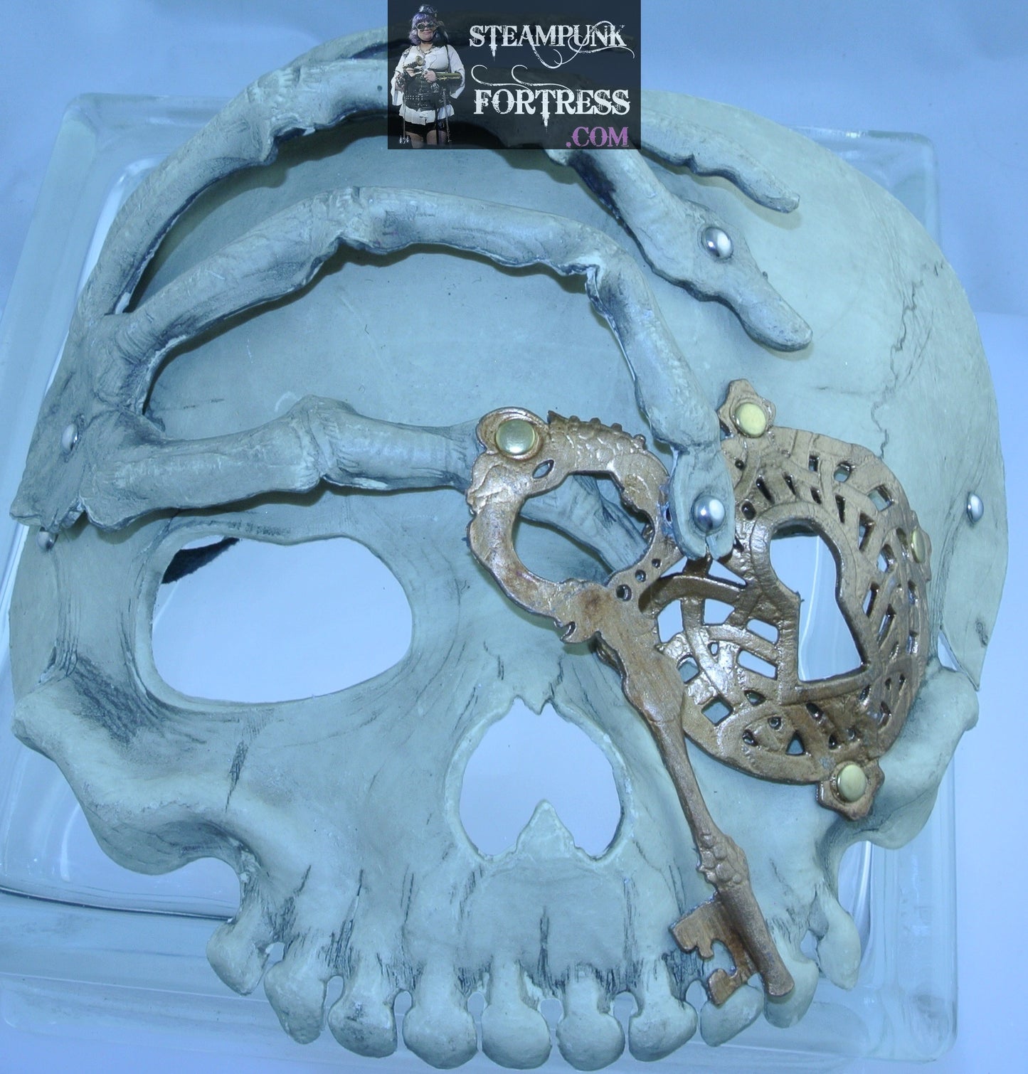 BONE BRASSY COPPER SKULL KEY HAND SKULL SKELETON PATCH MASQUERADE VENETIAN CARNIVALE STEAMPUNK FULL FACE MASK COSPLAY COSTUME PIRATE HALLOWEEN- MASS PRODUCED