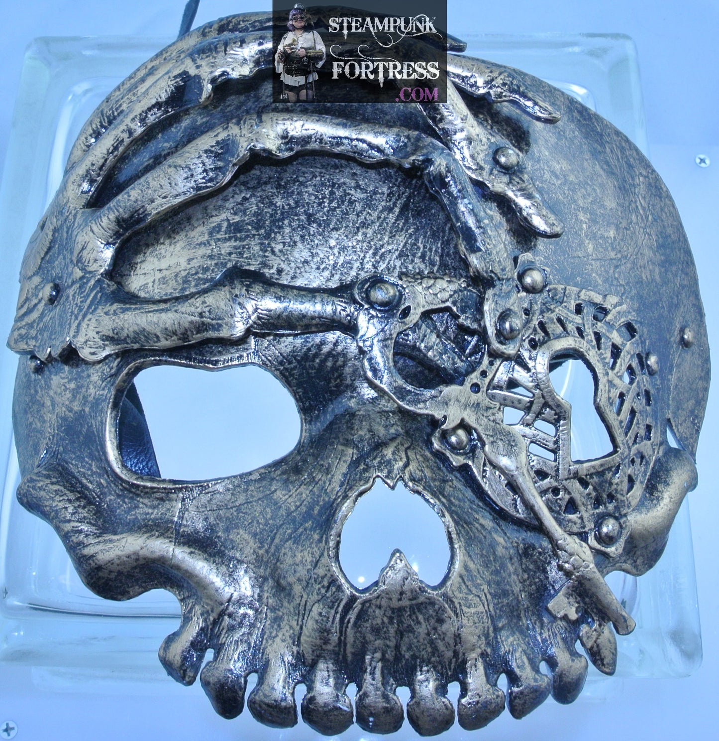 BRASS GOLD SKULL KEY HAND SKULL SKELETON PATCH MASQUERADE VENETIAN CARNIVALE STEAMPUNK FULL FACE MASK COSPLAY COSTUME PIRATE HALLOWEEN- MASS PRODUCED
