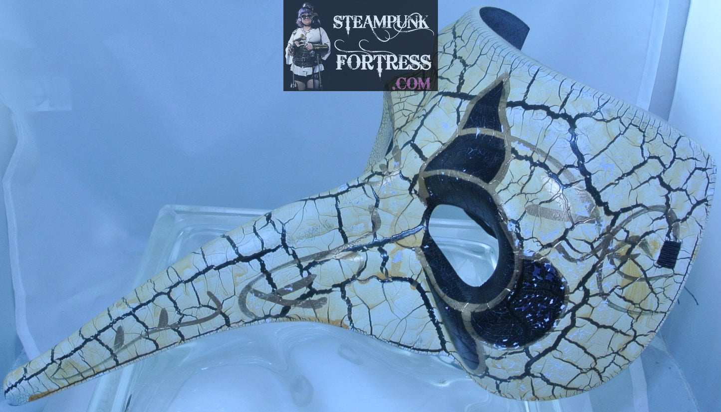 BEAUTIFUL VENETIAN CARNIVALE STEAMPUNK WHITE GOLD PLAGUE DOCTOR DR MASK LONG NOSE RAVEN BIRD COSPLAY COSTUME HALLOWEEN- MASS PRODUCED- DISCONTINUED