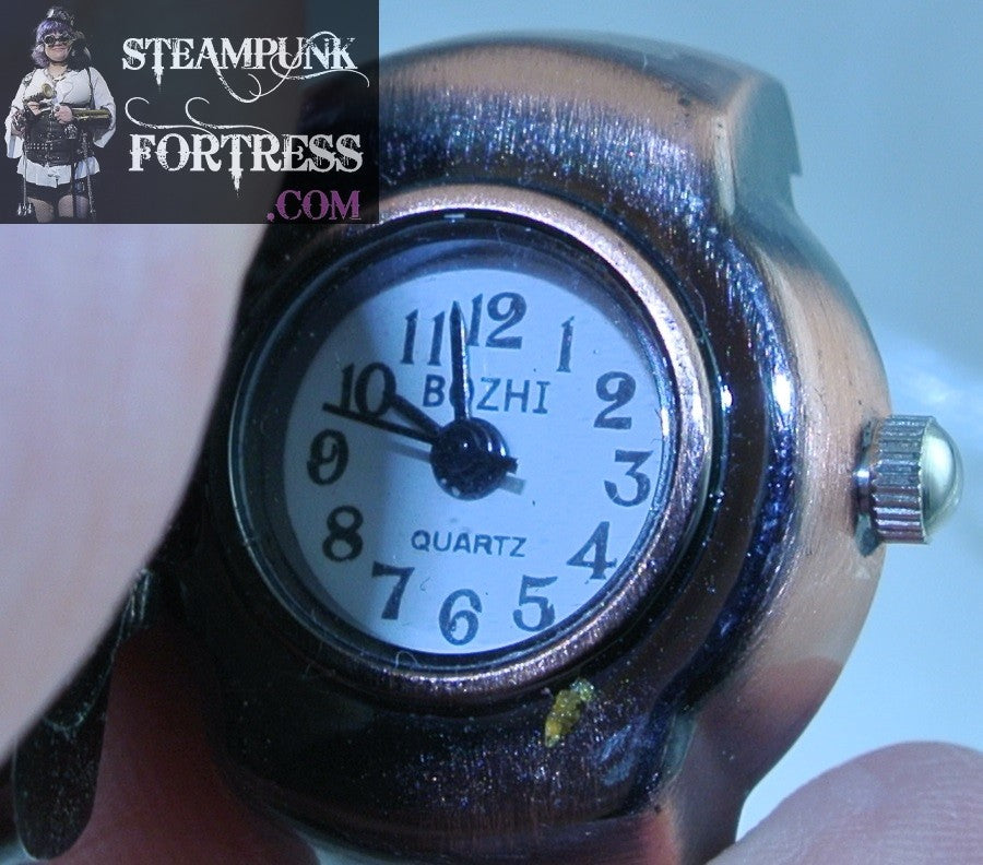 COPPER SKULL FINGER WATCH RING WORKING PIRATE HALLOWEEN STRETCH RING STARR WILDE STEAMPUNK FORTRESS