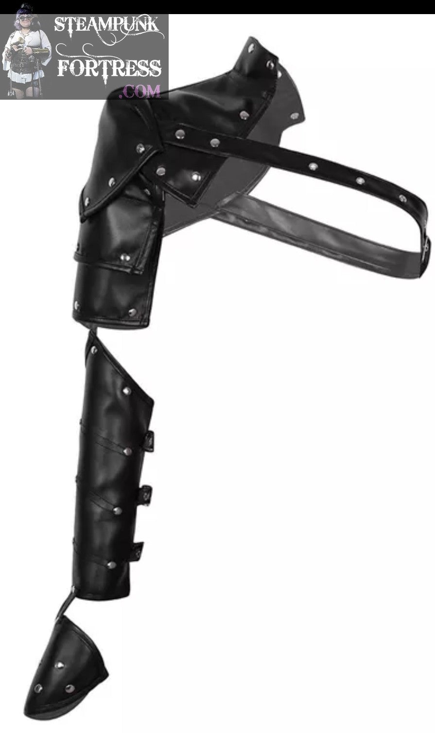 BLACK SILVER STUDS SINGLE SHOULDER ARMOUR ARM STEAMPUNK ADJUSTABLE COSPLAY COSTUME HALLOWEEN