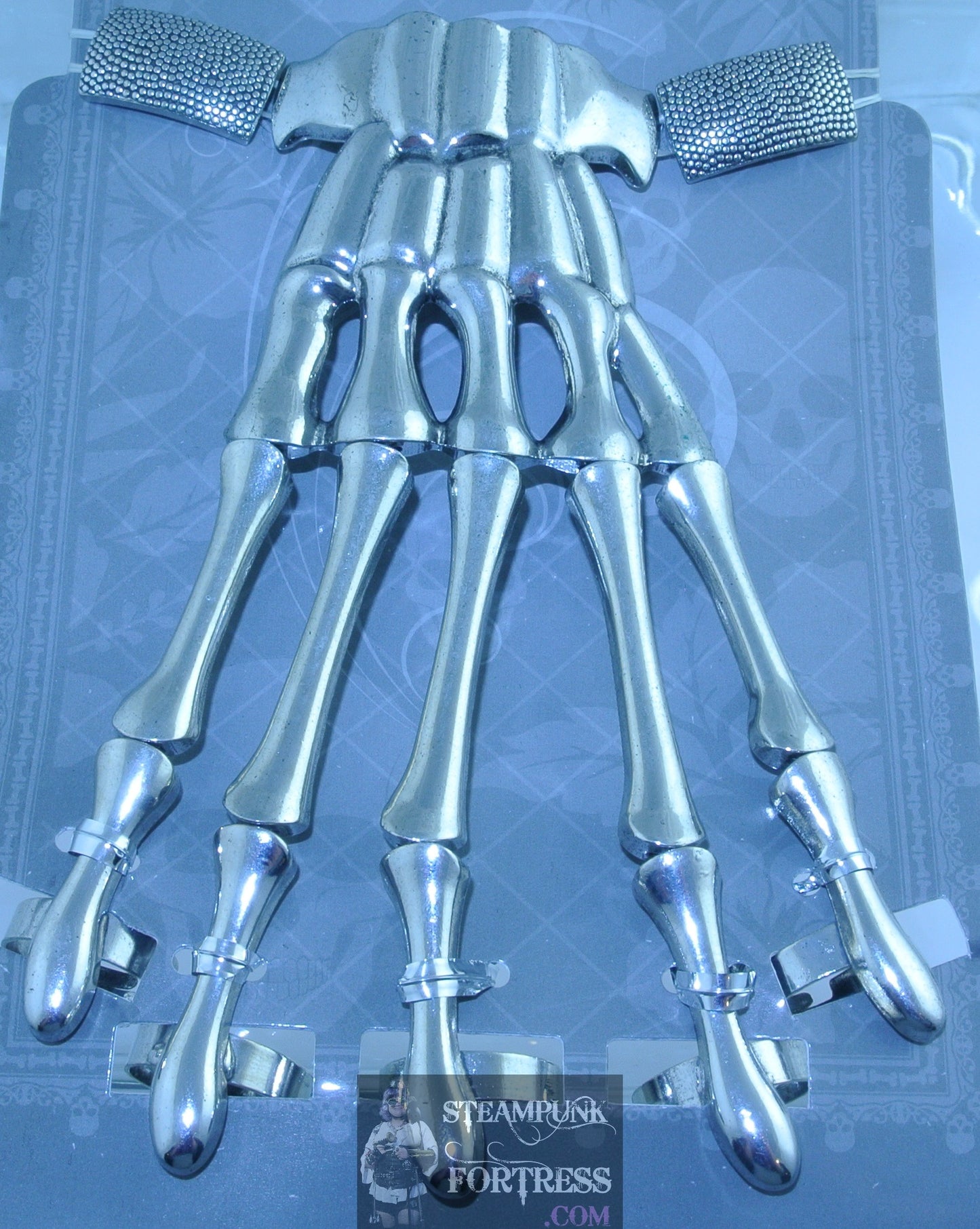 SILVER STRETCH SKELETON BONES METAL BRACELET RINGS ADJUSTABLE STEAMPUNK COSPLAY COSTUME- MASS PRODUCED