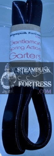 SLEEVE ARM GARTER GENTLEMEN'S SPRING ACTION BLACK STRETCH LARGE BRACELET SET OF 2 STARR WILDE STEAMPUNK FORTRESS DUPLICATE