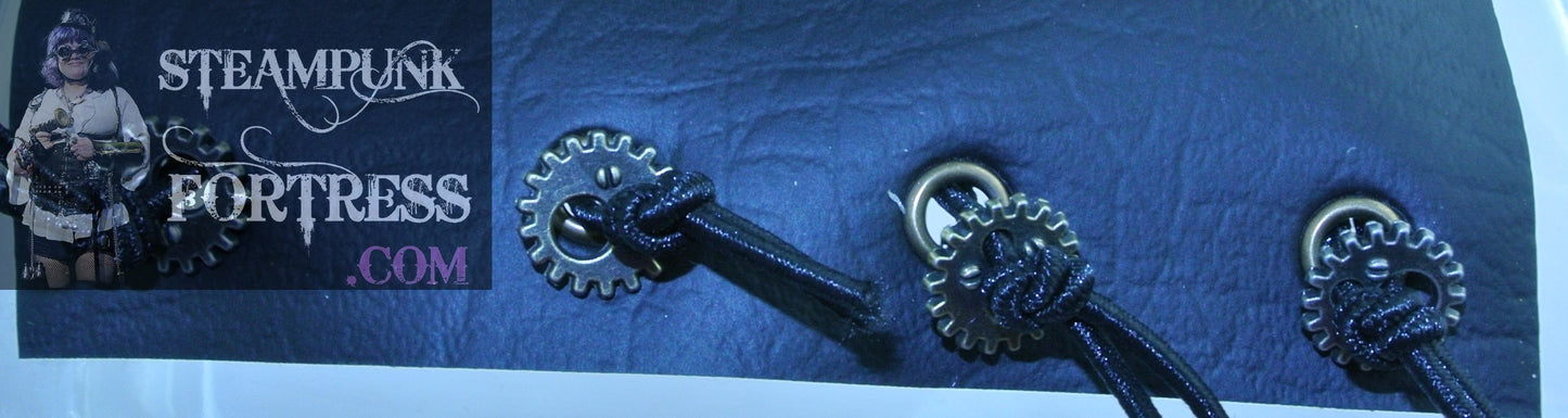 ARMBAND BICEP UPPER ARM BAND BLACK PLAIN FAUX LEATHER VEGAN BRASS EYELETS WATCH CLOCK GEARS STARR WILDE STEAMPUNK FORTRESS BESPOKE CUSTOM SIZING AVAILABLE