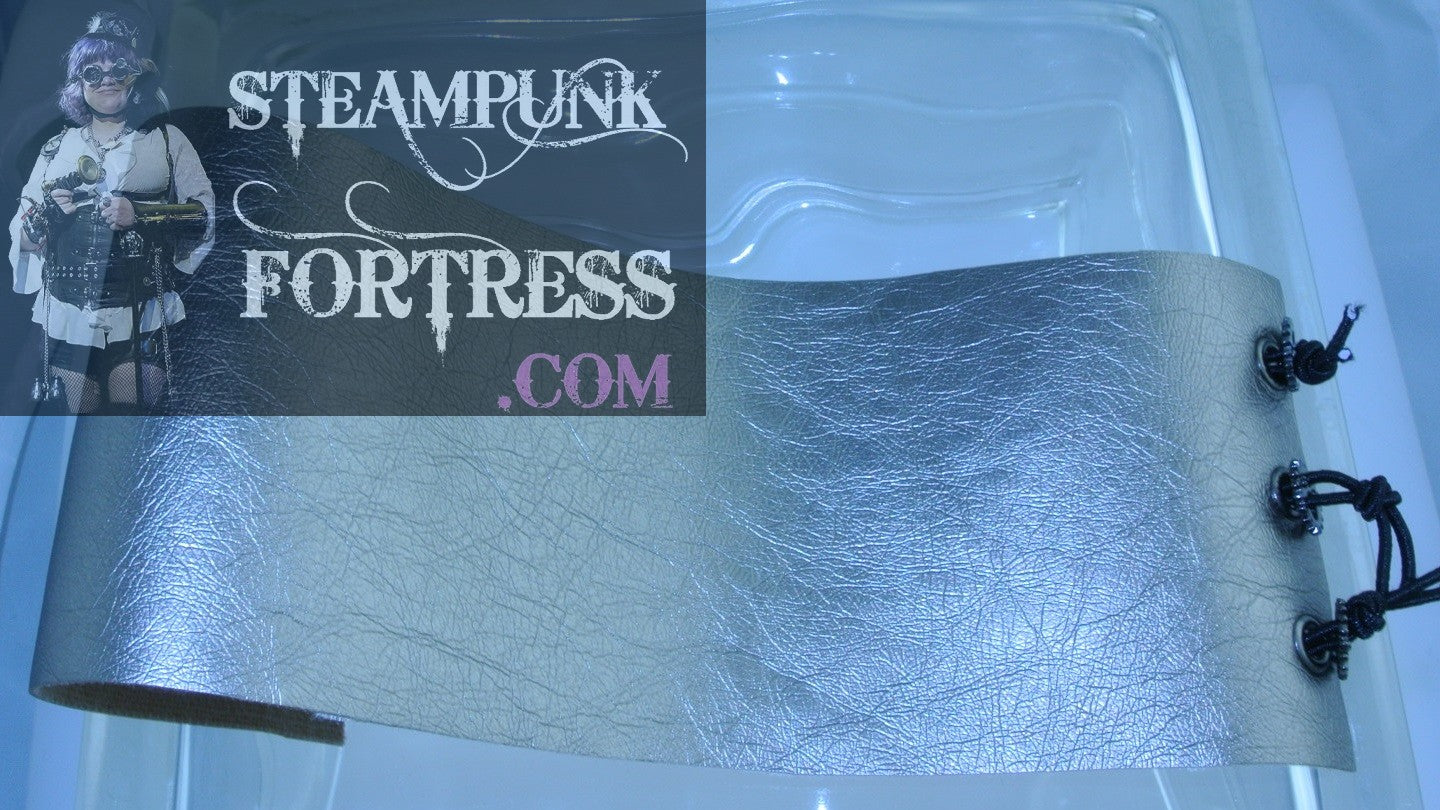 ARMBAND BICEP UPPER ARM BAND SILVER FAUX LEATHER VEGAN GUNMETAL 2 HOLE WATCH CLOCK GEARS STARR WILDE STEAMPUNK FORTRESS BESPOKE CUSTOM SIZING AVAILABLE BESPOKE CUSTOM SIZING AVAILABLE