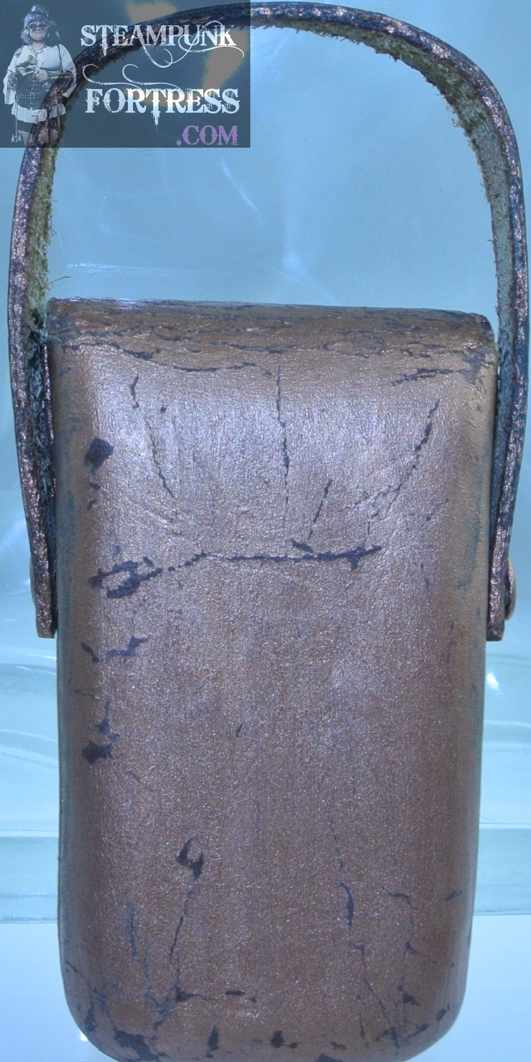 SMALL COPPER PAINTED LEATHER BAG 2 SILVER ROUND GEARS WATCH CLOCK PURSE STARR WILDE STEAMPUNK FORTRESS