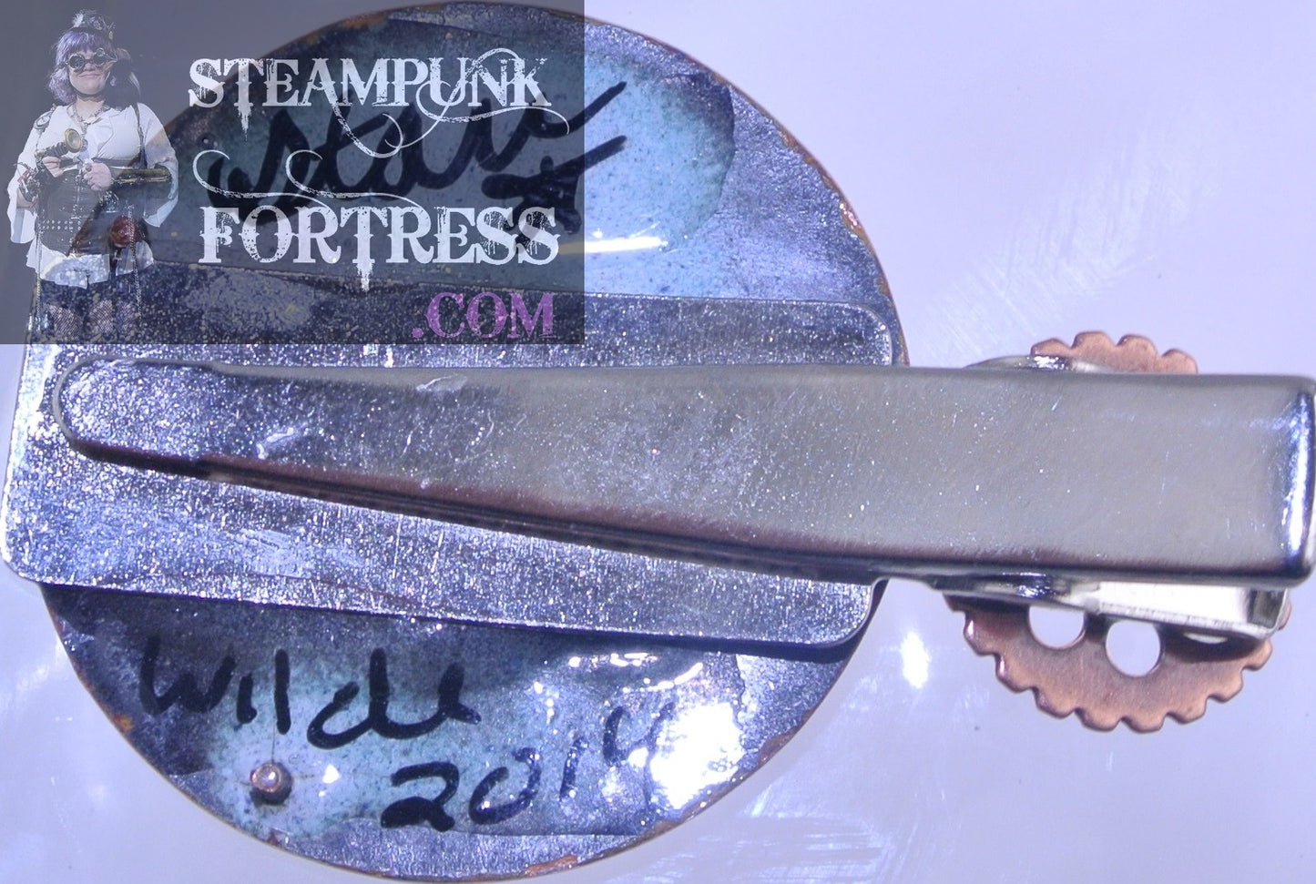 BARRETTE SILVER CLOCK FACE WATCH DIAL PORCELAIN 2 COPPER GEARS AUTHENTIC GENUINE PARTS HAIR CLIP STARR WILDE STEAMPUNK FORTRESS