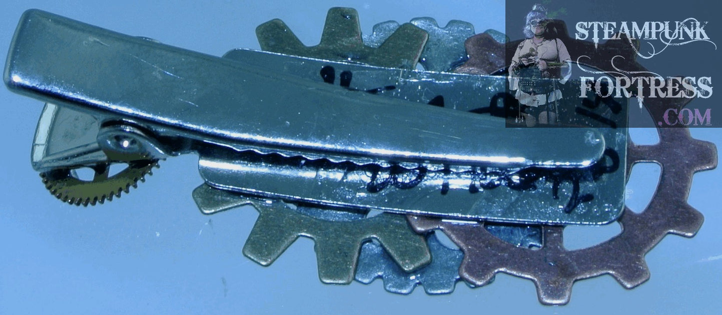 BARRETTE SILVER GEAR GOLD TOP SILVER BRASS COPPER WATCH CLOCK GEARS HAIR CLIP STARR WILDE STEAMPUNK FORTRESS