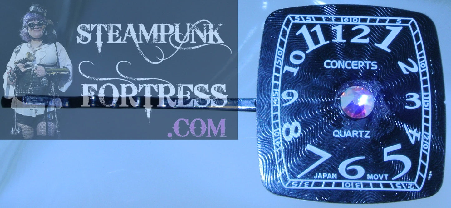BOBBY PIN BLACK CLOCK WATCH DIAL FACE CONCEPTS AB AURORA BOREALIS CLEAR SWAROVSKI CRYSTAL STARR WILDE STEAMPUNK FORTRESS