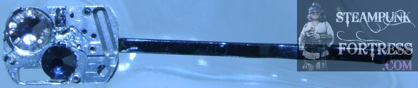 BOBBY PIN BLACK MOVEMENT SILVER RECTANGLE EMPTY GREIGE & GRAPHITE SWAROVSKI STARR WILDE STEAMPUNK FORTRESS