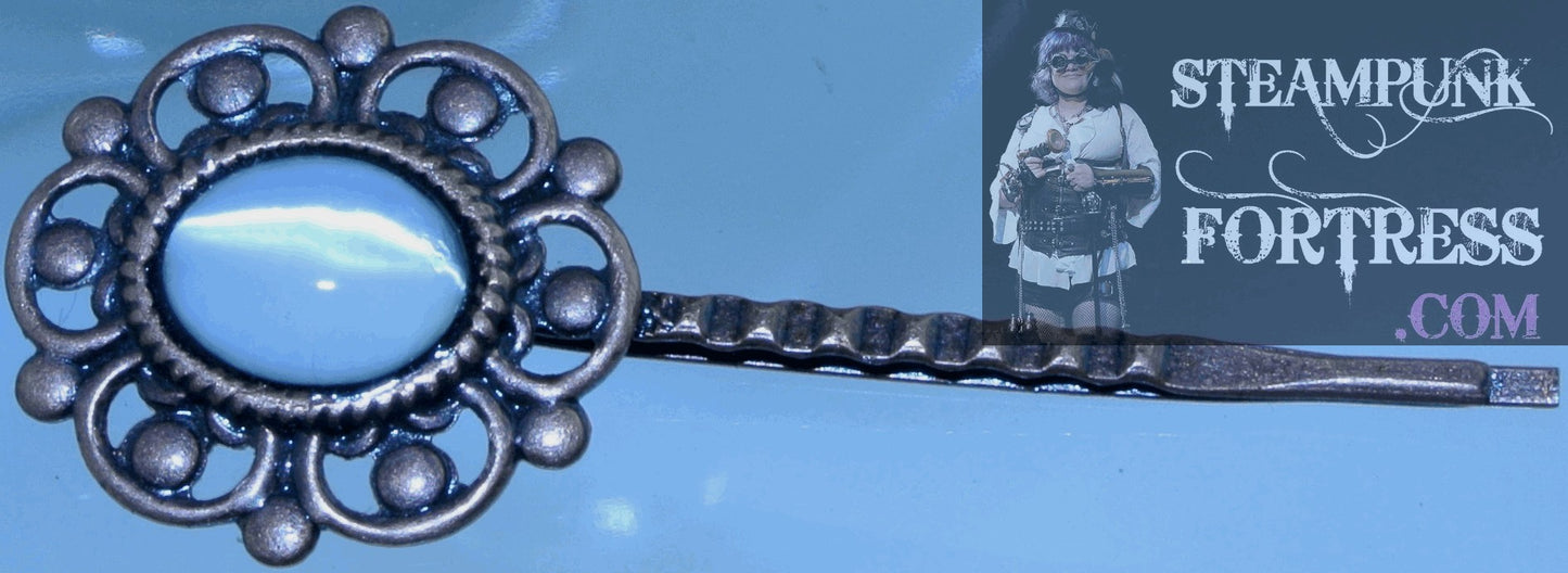 BOBBY PIN COPPER CATS EYE WHITE GEMSTONE STONE STARR WILDE STEAMPUNK FORTRESS