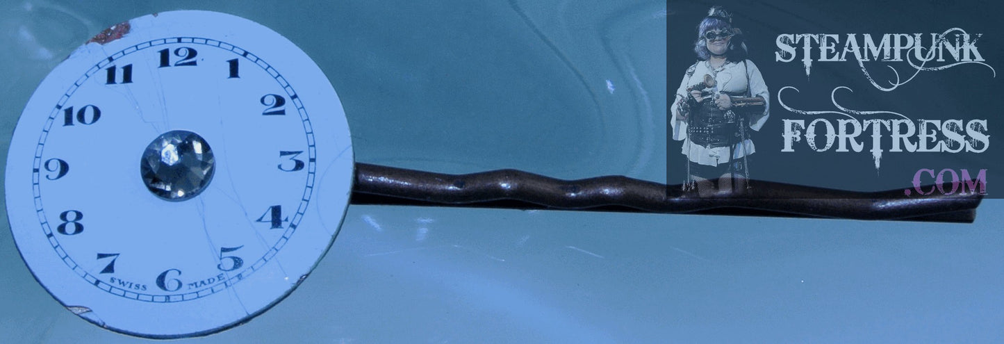 BOBBY PIN COPPER AUTHENTIC GENUINE CLOCK FACE WATCH DIAL PORCELAIN GREIGE SWAROVSKI CRYSTAL STARR WILDE STEAMPUNK FORTRESS