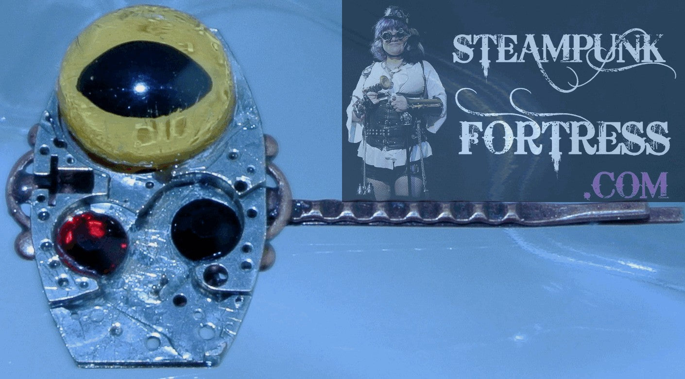 BOBBY PIN COPPER MOVEMENTAUTHENTIC GENUINE WATCH CLOCK EMPTY RED BLACK SWAROVSKI CRYSTAL YELLOW EYE STARR WILDE STEAMPUNK FORTRESS HALLOWEEN