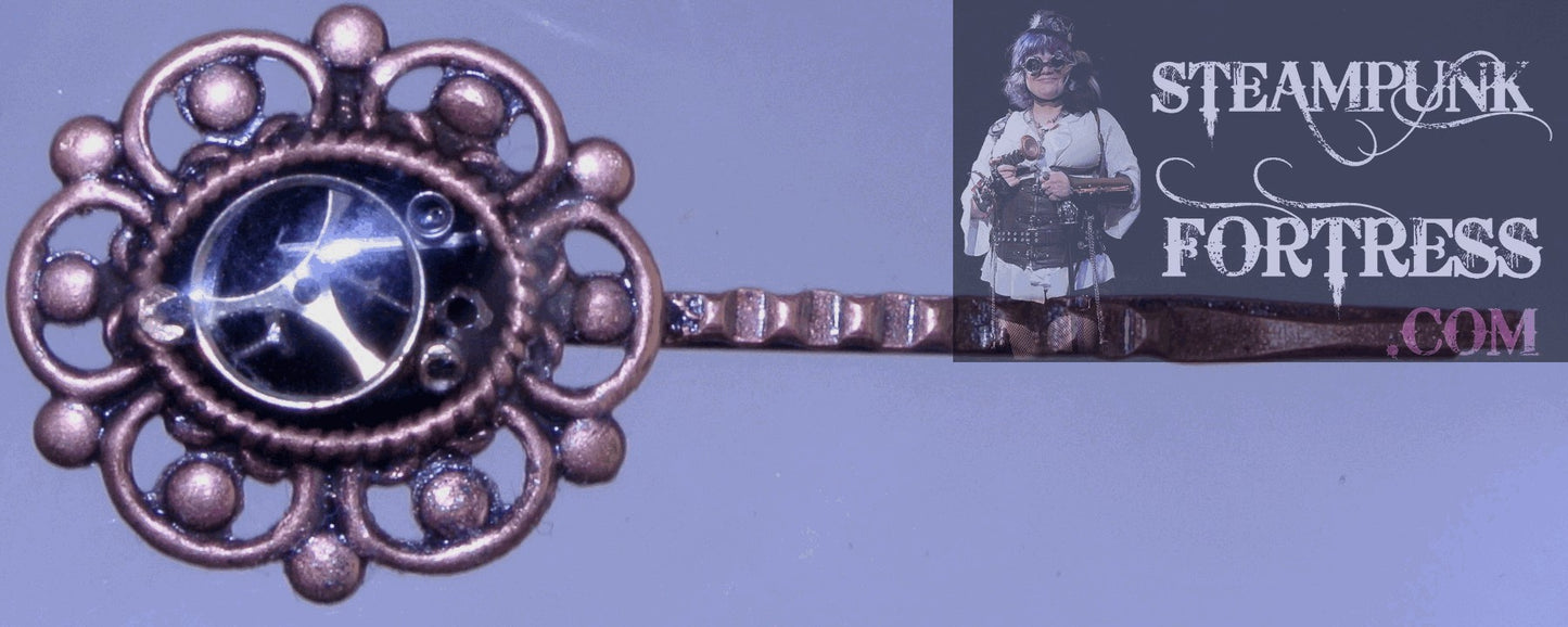 BOBBY PIN COPPER SILVER GEARS AUTHENTC GENUINE WATCH CLOCK ROUND STARR WILDE STEAMPUNK FORTRESS 3 ARM GEARS