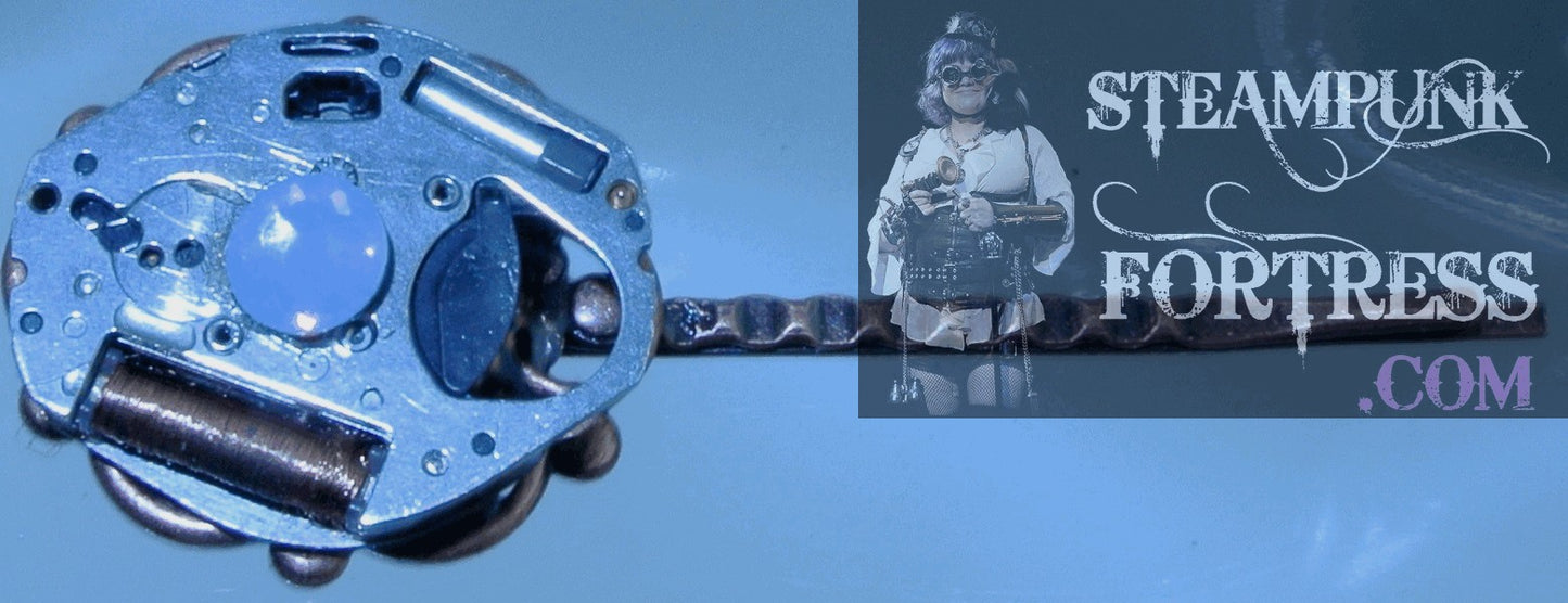 BOBBY PIN COPPER AUTHENTIC GENUINE MOVEMENT COMPLETE WATCH CLOCK OPAL SWAROVSKI CRYSTAL STARR WILDE STEAMPUNK FORTRESS