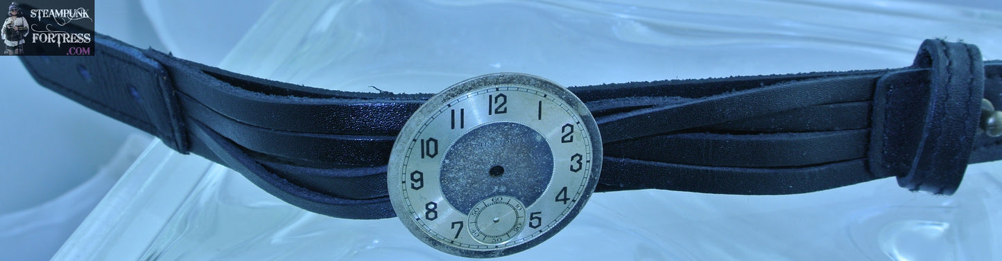 BLACK FAUX LEATHER CRISS CROSS BAND BRACELET AUTHENTIC GENUINE WATCH CLOCK STRATFORD FACE DIAL STARR WILDE STEAMPUNK FORTRESS