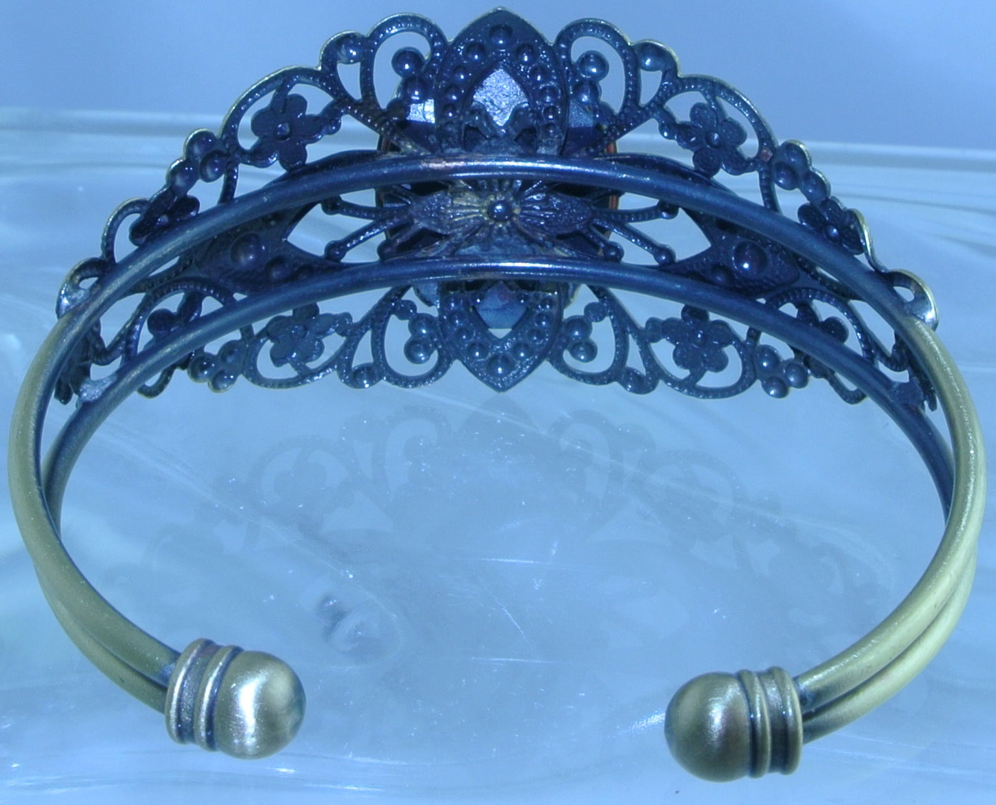 BRASS CUFF FILIGREE JASPER RED GEMSTONE BRACELET STARR WILDE STEAMPUNK FORTRESS