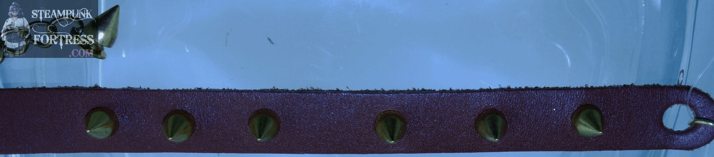 BROWN FAUX LEATHER LIGHT BROWN GOLD SPIKE STUD BAND BRACELET STARR WILDE STEAMPUNK FORTRESS