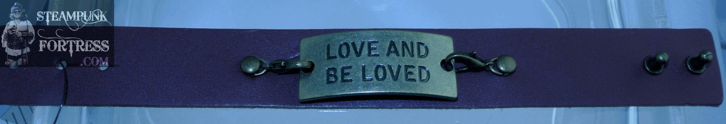 BROWN FAUX LEATHER LOVE AND BE LOVED BRASS PLAQUE BAND BRACELET MOULIN ROUGE STARR WILDE STEAMPUNK FORTRESS