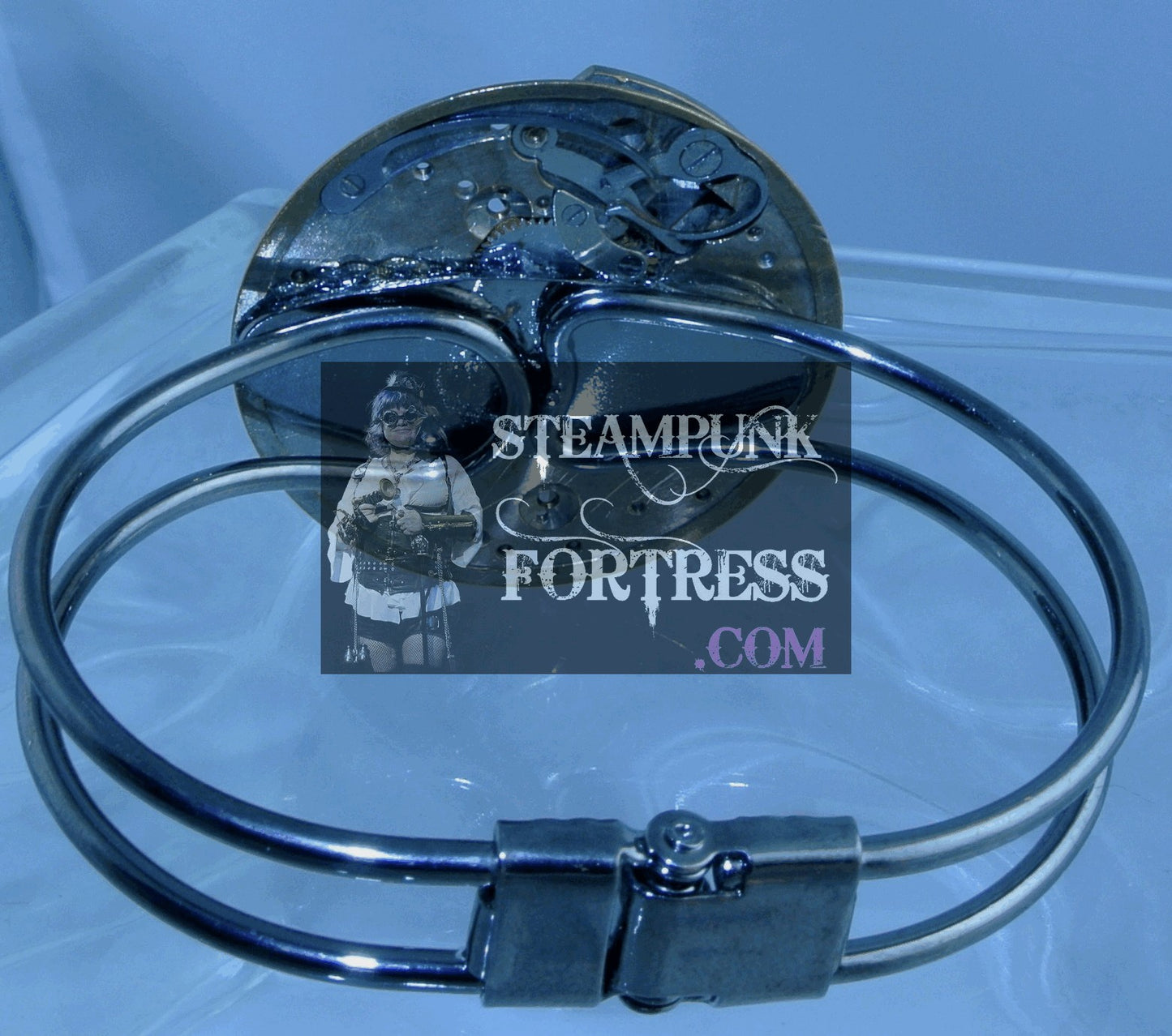 GUNMETAL COMPLETE WATCH CLOCK MOVEMENT SILVER BRACELET STARR WILDE STEAMPUNK FORTRESS