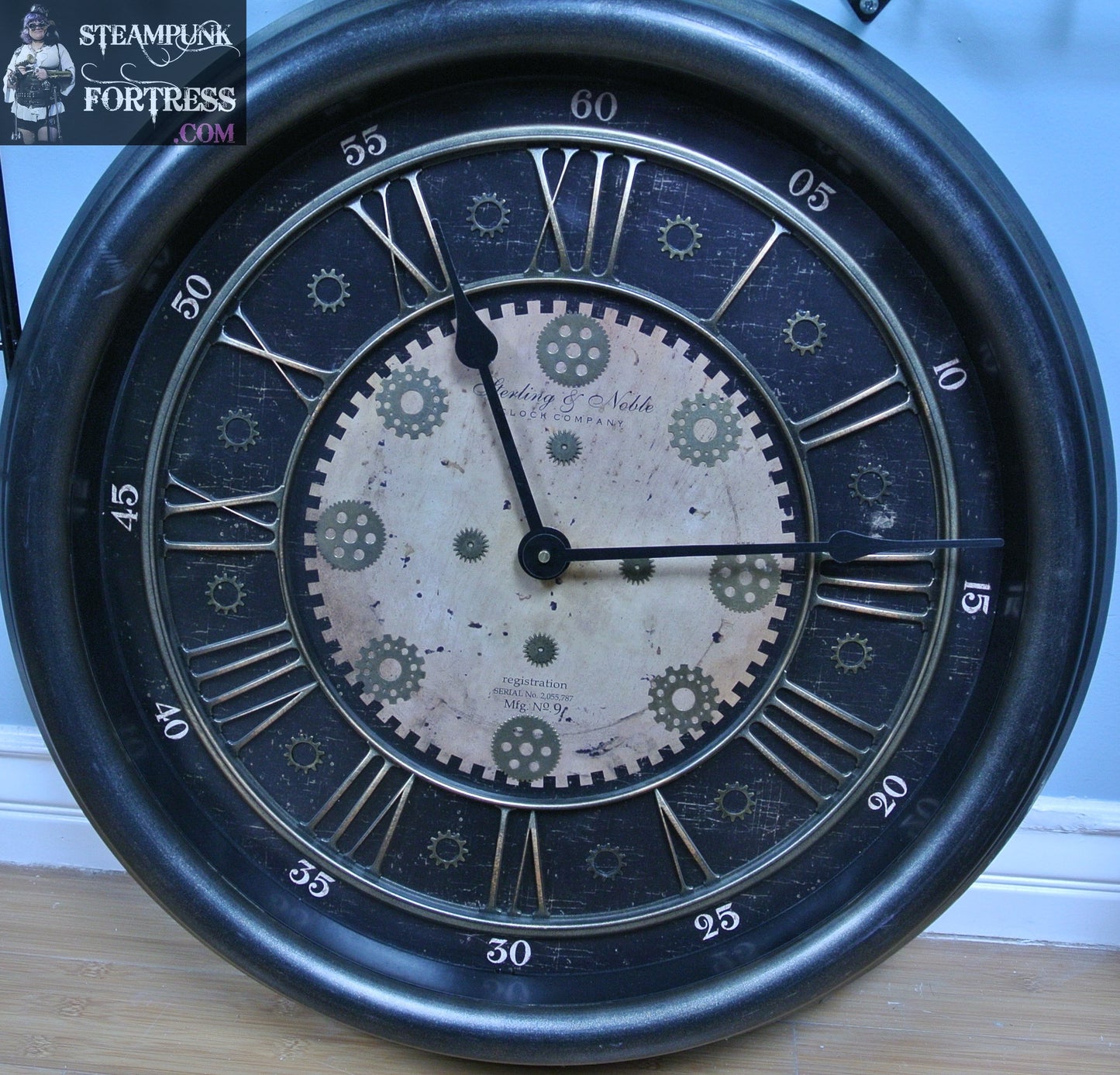 STARR WILDE STEAMPUNK CLOCK 2' 24" ACROSS STERLING NOBLE BLACK BRASS HOME DECORATIONS WATCH GEARS STEAMPUNK FORTRESS
